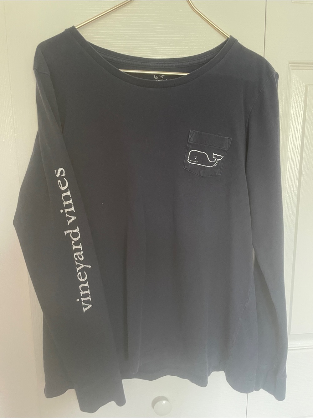 Vineyard Vines Navy Long Sleeve Pocket Tee with Whale Logo